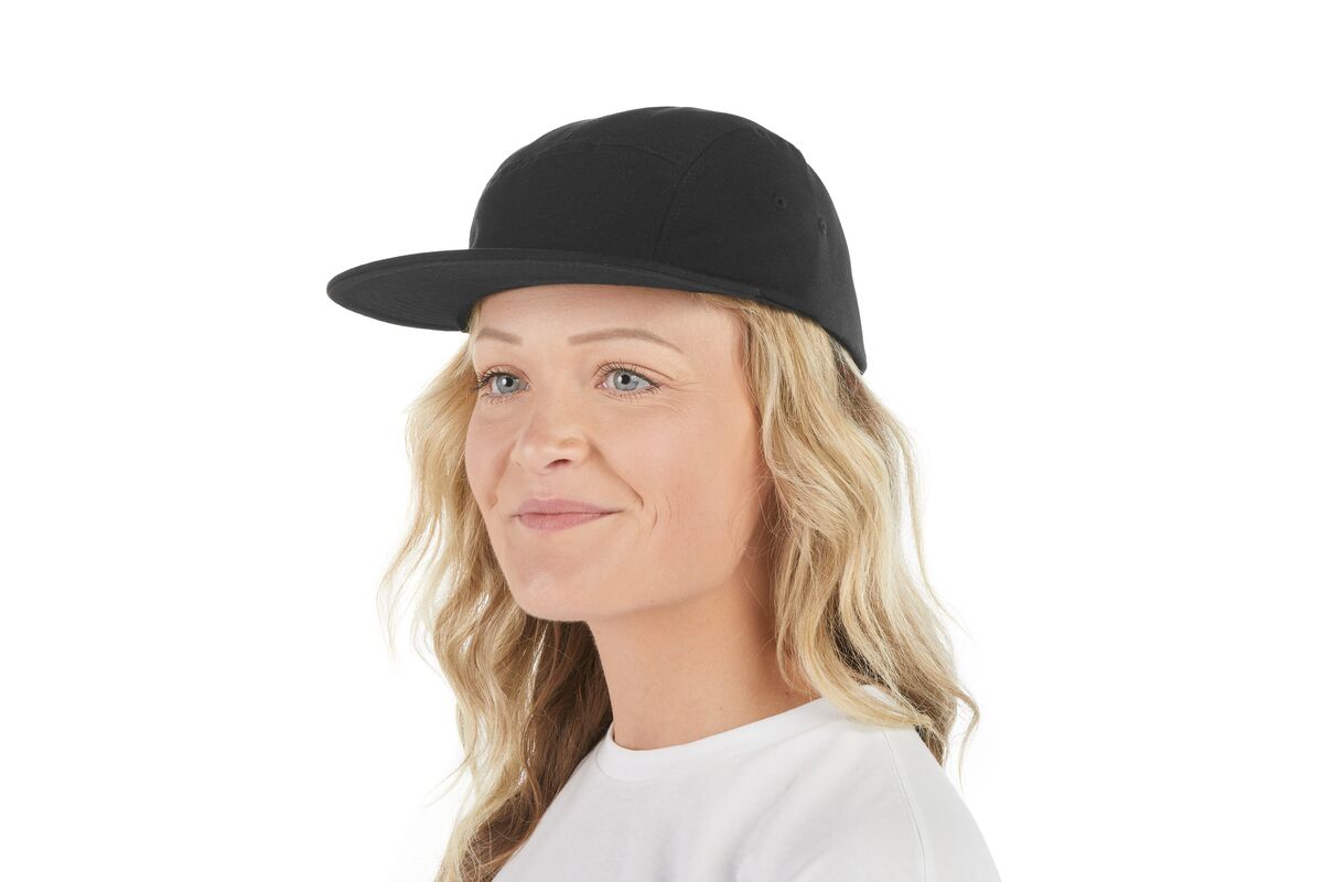 recycled-poly-flat-brim-5-panel-hat-o9 WebPDP-HAT003002_Recycled_Poly_Flat_Brim_5Panel_Hat_Black_Studio_Harper_Studios_0723_Front_2__HAT003002OS.jpg